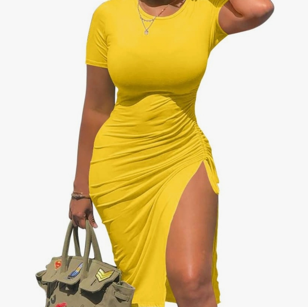 ***SOLD***Yellow Short Sleeve Bodycon Dress